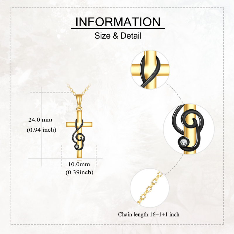 10K Gold & Black Cubic Zirconia Cross & Music Symbol Pendant Necklace-5