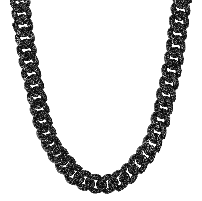Cadena cubana de plata de ley con incrustaciones negras para hombre, 10 mm-1