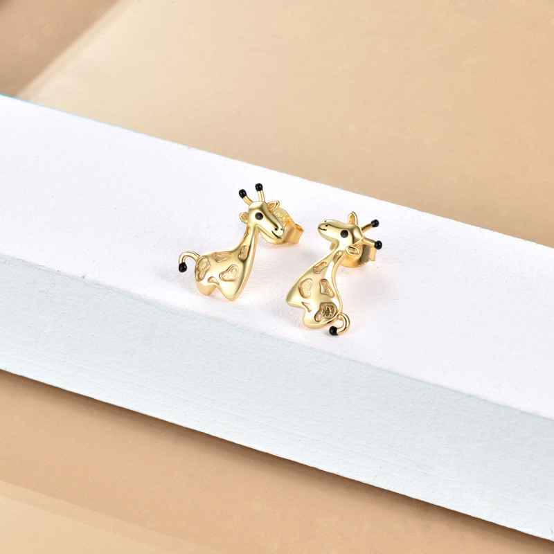14 Karat Gold Schwarze Giraffe Ohrstecker-3