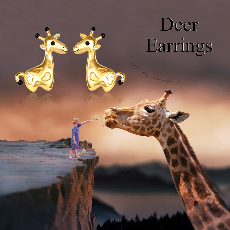 14 Karat Gold Schwarze Giraffe Ohrstecker-5
