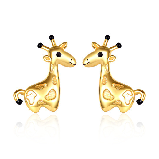 10K Gold & Black Giraffe Stud Earrings