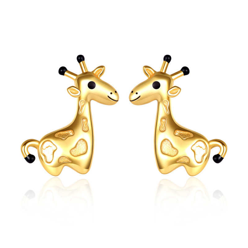 14 Karat Gold Schwarze Giraffe Ohrstecker-1