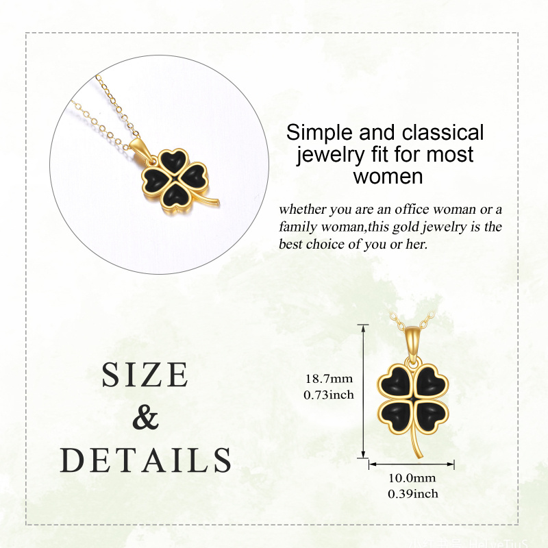14K Gold Black Onyx Four Leaf Clover Pendant Necklace-4