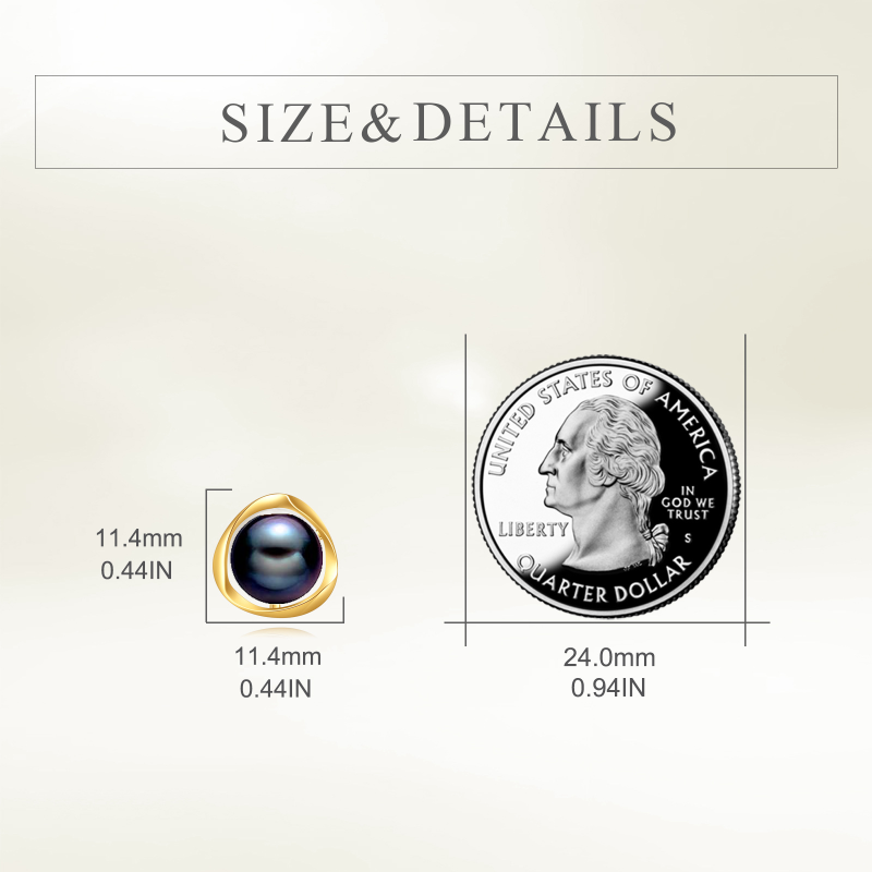 10K Gold Black Round Pearl Stud Earrings-5