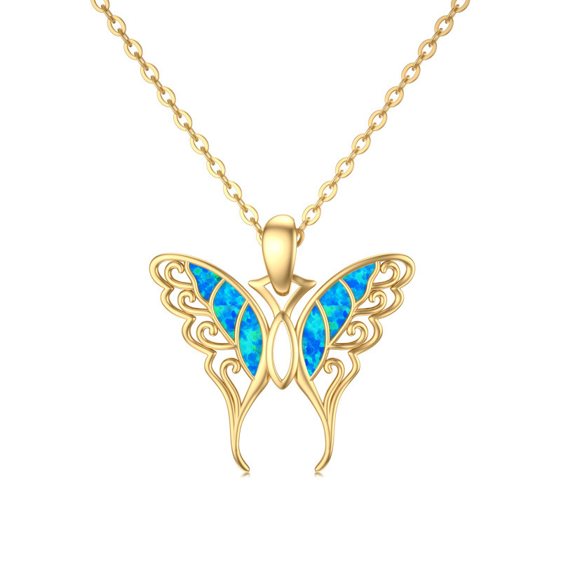 Collier pendentif papillon en or 10 carats et opale bleue, cadeau pour elle-1