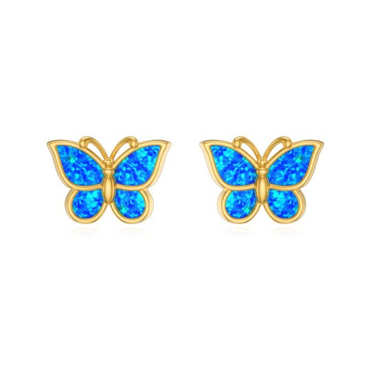Boucles d'oreilles papillon en argent sterling plaqué or jaune et opale