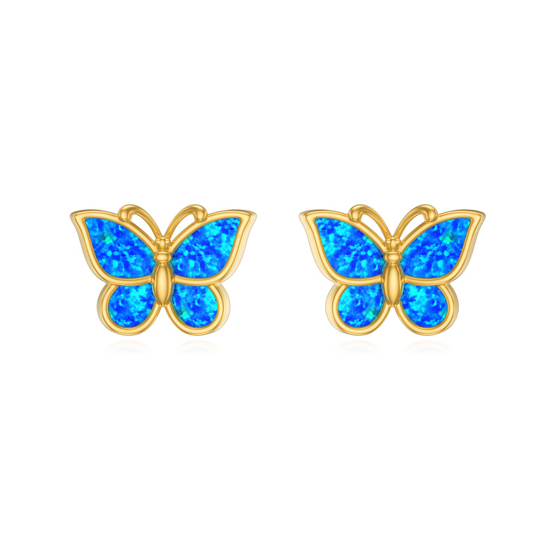 Pendientes de mariposa de ópalo en plata de ley con baño de oro amarillo-16