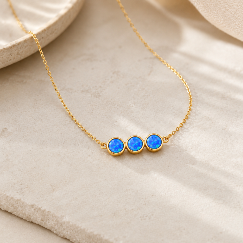 18K Gold Blue Opal Pendant Necklace-4