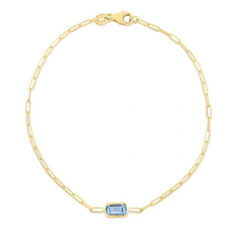 Bracelet trombone en or 10 carats et topaze bleue-1