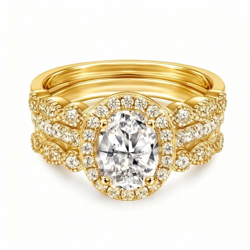 Ensemble de mariage en or 14 carats et moissanite taille ovale de 1 carat-1
