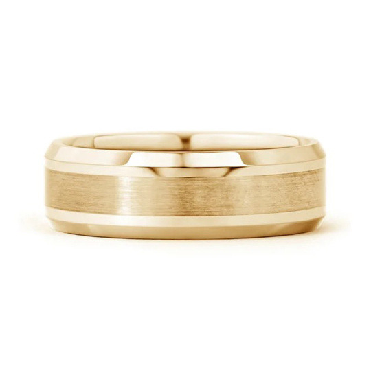 Anillo de boda liso con acabado cepillado en oro de 14 quilates y bordes biselados para hombres