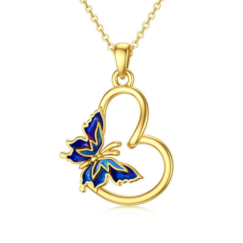14K Gold Butterfly & Heart Pendant Necklace-1