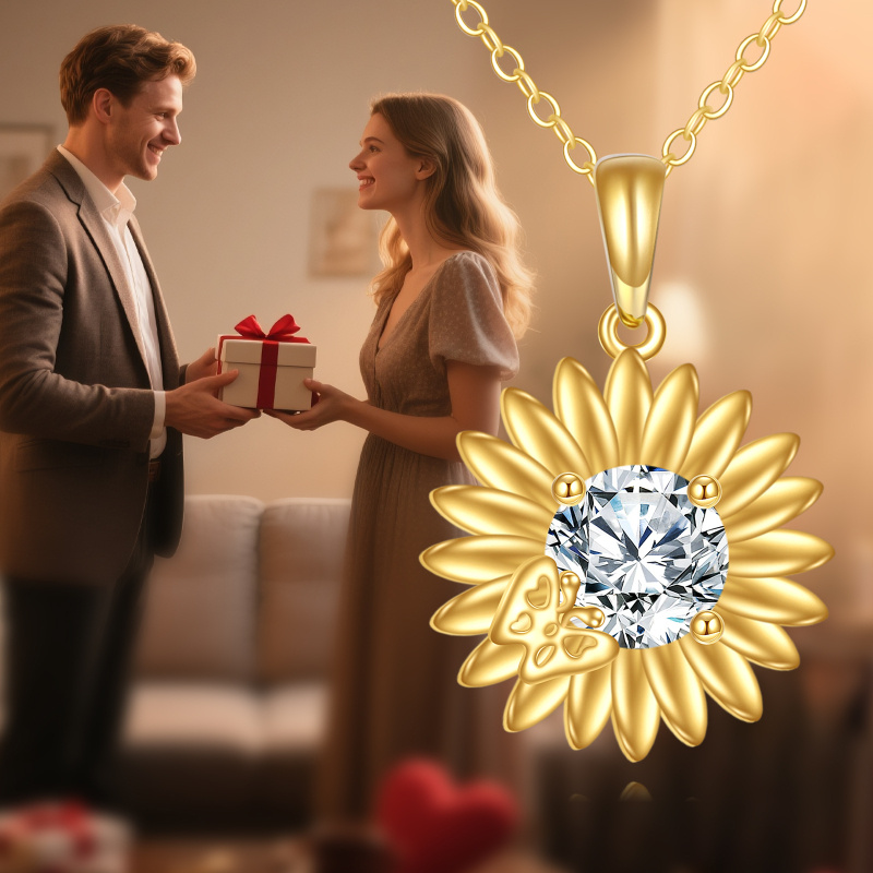14K Gold Butterfly & Sunflower Pendant Necklace-5