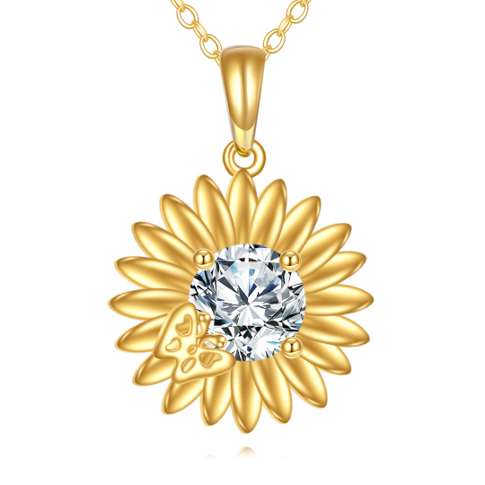10K Gold Butterfly & Sunflower Pendant Necklace