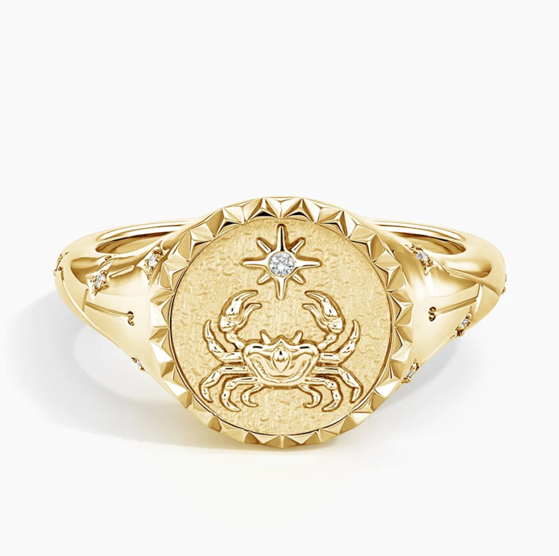 Anillo de sello de oro de 10 quilates con diamantes naturales redondos de 0,02 quilates de peso total (0,02 quilates)-1