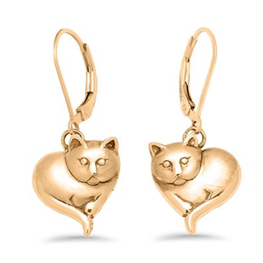 10K gouden kattenhart oorbellen met hendel voor vrouwen
