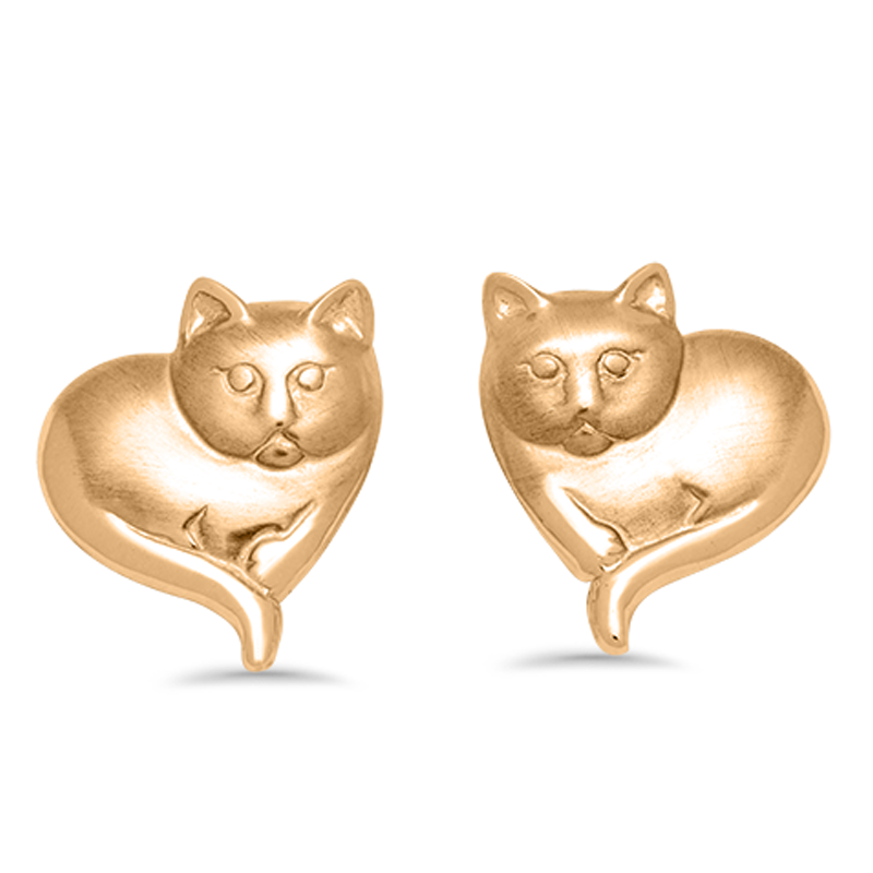 Boucles d'oreilles à tige en forme de cœur de chat en or 18 carats pour femmes-3
