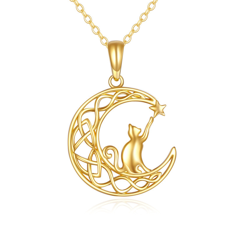 Collar con colgante de gato y luna en oro de 14 quilates-1
