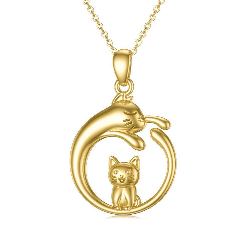 Collar con colgante de gato de oro de 10 quilates-1