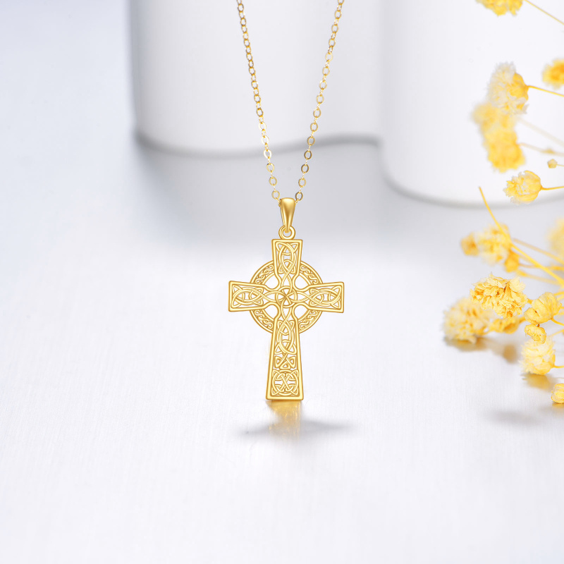 14K Gold Celtic Knot & Cross Pendant Necklace-3