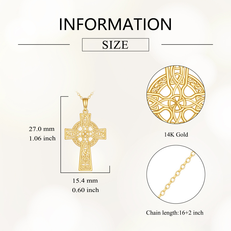 14K Gold Celtic Knot & Cross Pendant Necklace-4