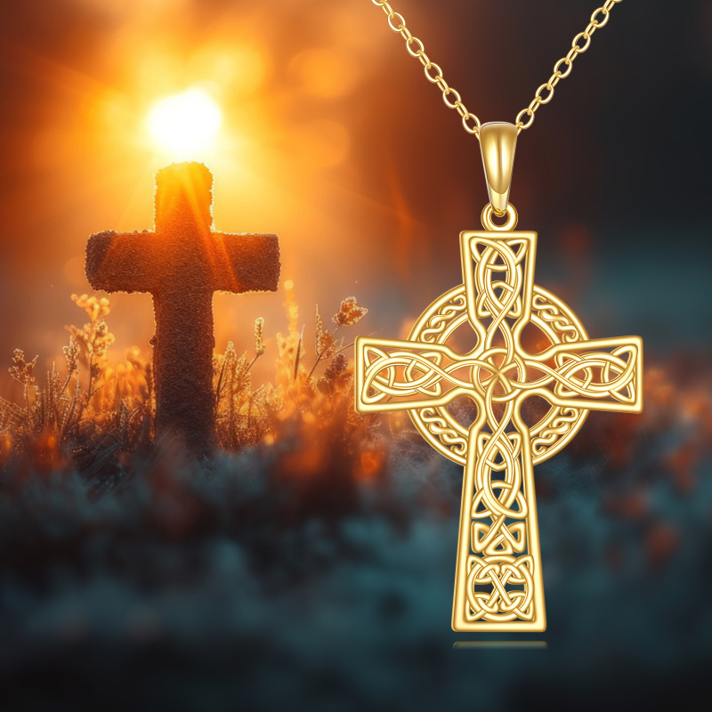 14K Gold Celtic Knot & Cross Pendant Necklace-5