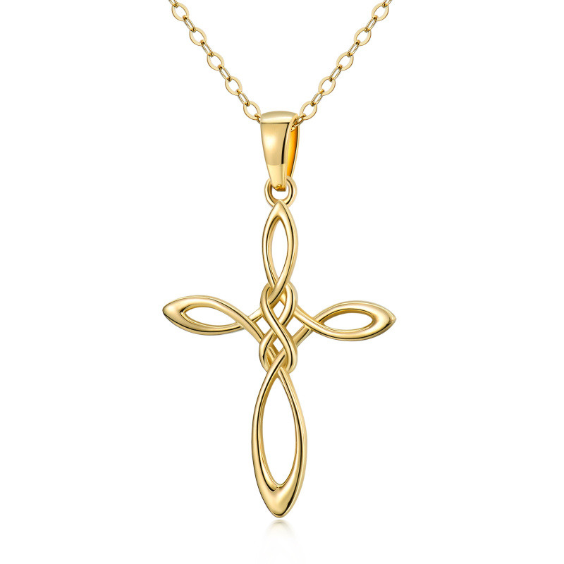 14K Gold Celtic Knot & Cross Pendant Necklace-1