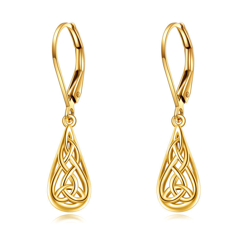 Boucles d'oreilles pendantes en or 9 carats, motif nœud celtique et goutte-1