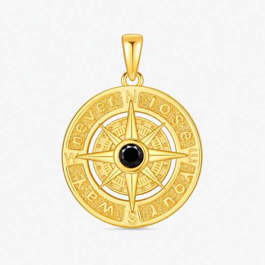10K Gold Chainless Compass Pendant Charm for Men