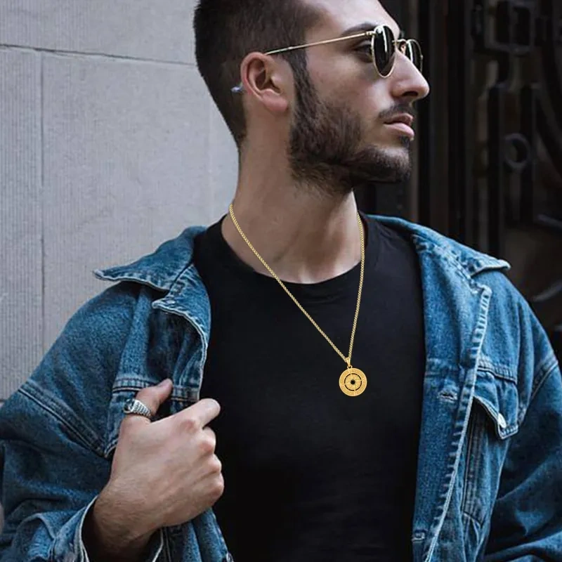 18K Gold Chainless Compass Pendant Charm for Men-2