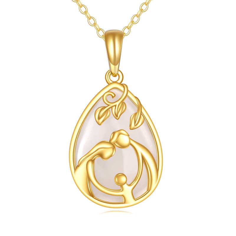 14K Gold Chalcedony Parents & Children Pendant Necklace-1