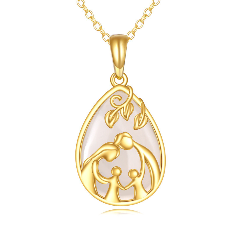 18K Gold Chalcedony Parents & Two Children Pendant Necklace-1