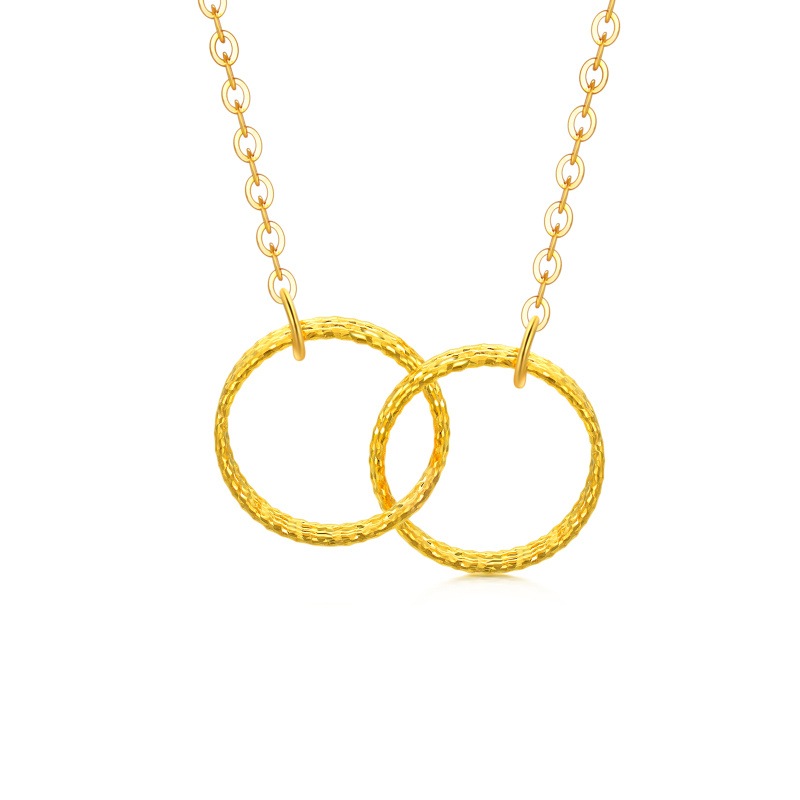 Collar con colgante circular de oro de 14 quilates para mujer-1