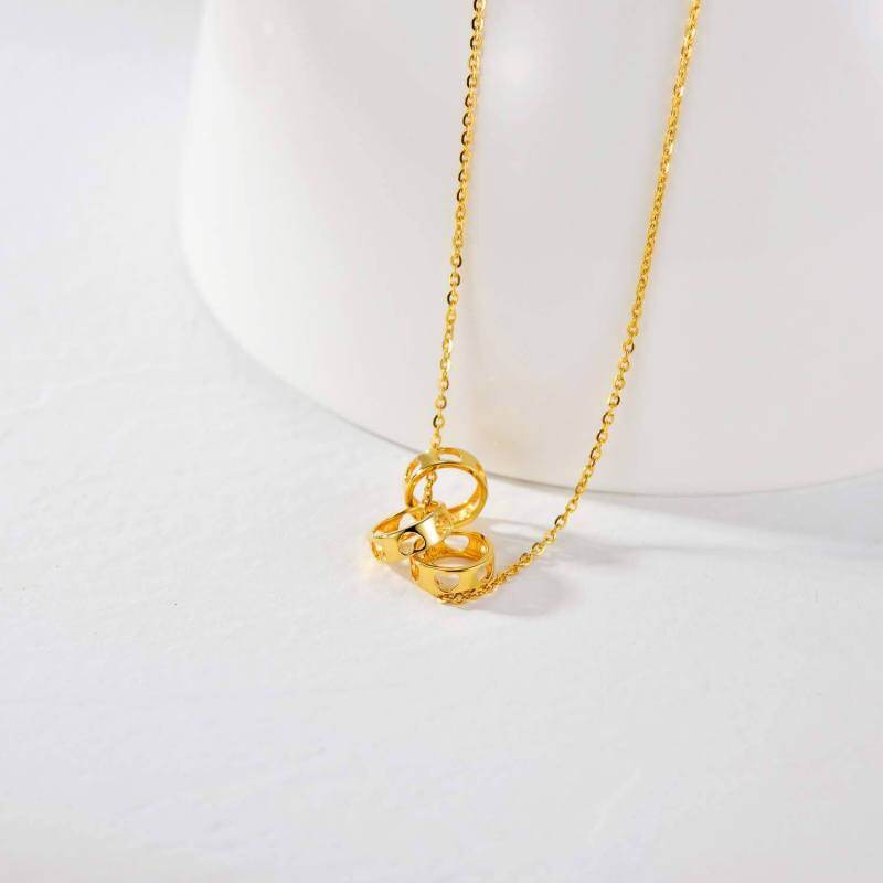 Collar Colgante Círculo y Corazón Oro 10K-4