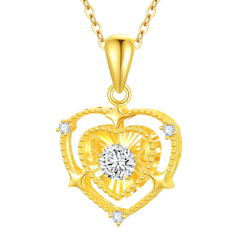 Collar con colgante de corazón circular de circonita cúbica en oro de 18 quilates para mujer-1