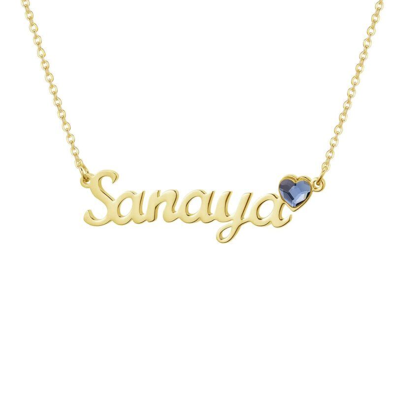 Collar con colgante de piedra natal personalizado, de oro de 10 quilates, con cristal circular.-1