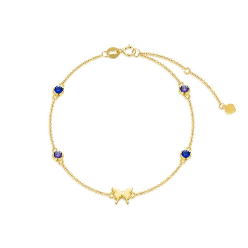 Pulsera con dije de mariposa circular de oro de 14 quilates y circonita cúbica-1