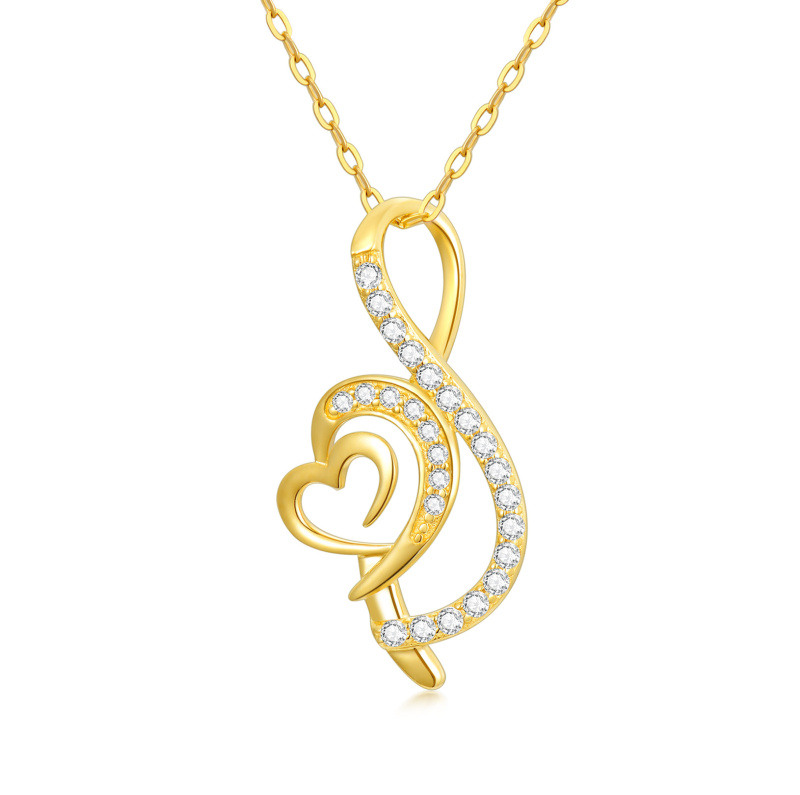 Collar con colgante de corazón circular de circonita cúbica en oro de 14 quilates-1