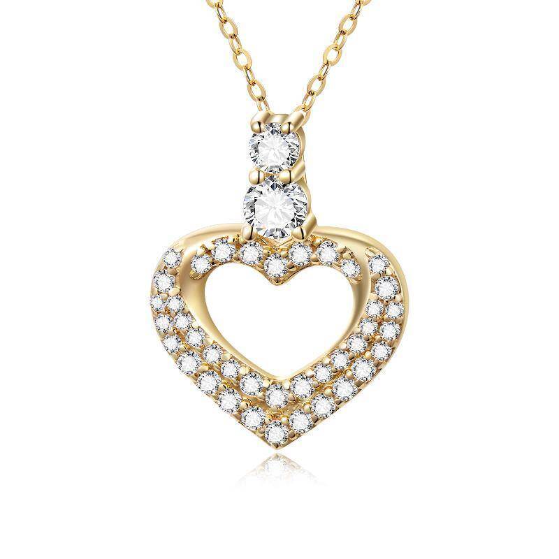Collar con colgante de corazón circular de circonita cúbica en oro de 14 quilates-1