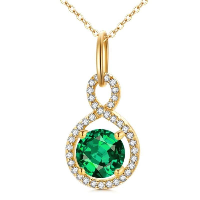 Collar con colgante de símbolo infinito circular de circonita cúbica en oro de 14 quilates-1
