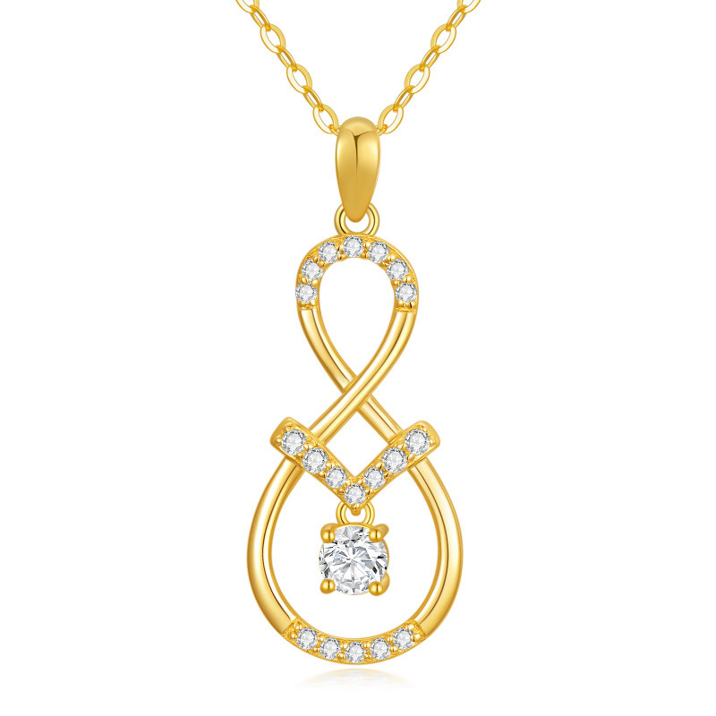 Halskette mit kreisförmigem Anhänger in Form eines Unendlichkeitssymbols aus 18-karätigem Gold mit Zirkonia-1