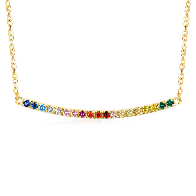 Collar con barra circular de oro de 18 quilates con circonitas cúbicas y diseño de arcoíris-1