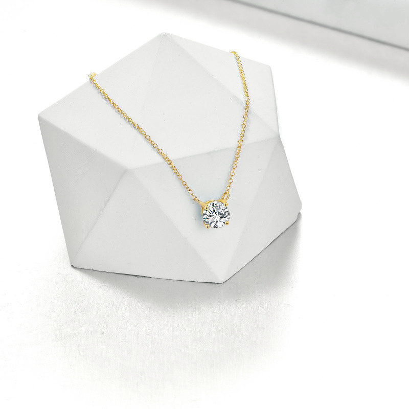 14K Gold Circular Shaped Moissanite Pendant Necklace-4