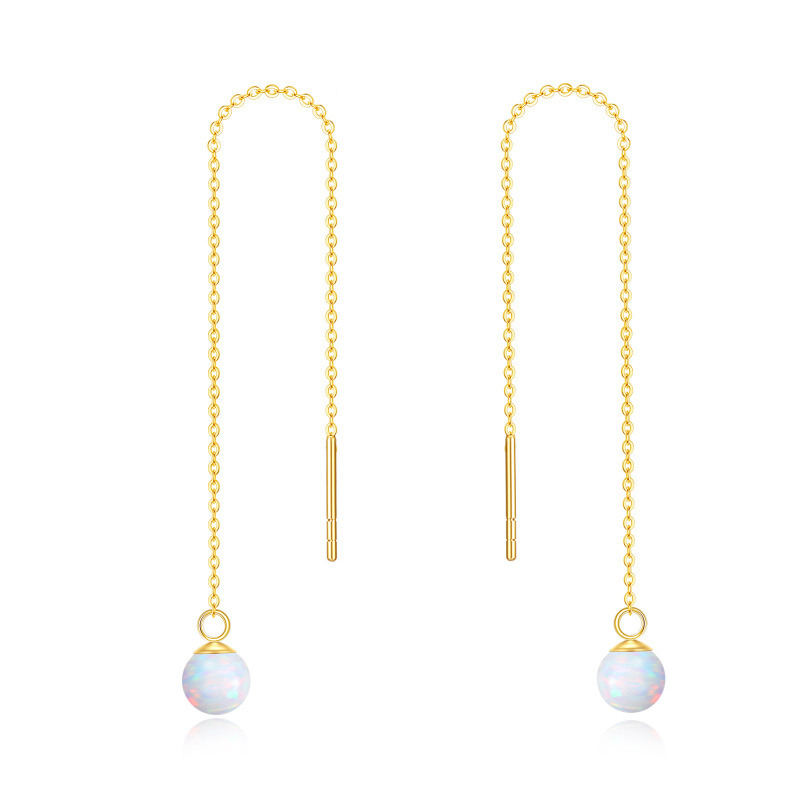 Boucles d'oreilles pendantes en or 14 carats et opale de forme circulaire-1