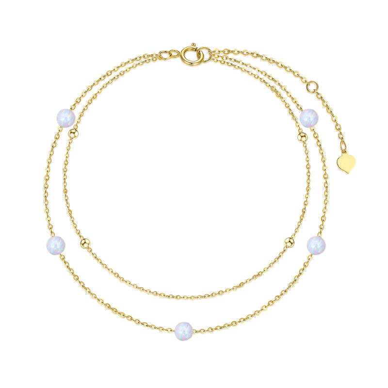 10K Gold Circular Shaped Opal Multi-layered Anklet-1