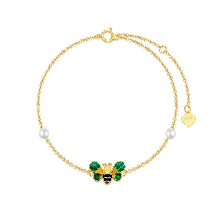 Tobillera de oro de 18 quilates con perlas circulares y abejas de una sola capa-1
