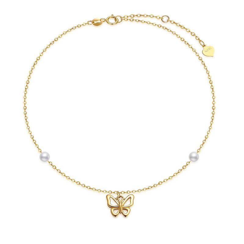 Armband aus 14-karätigem Gold mit kreisförmigem Perlen-Schmetterlingsanhänger-1