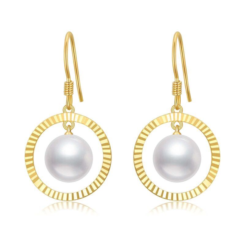 Pendientes colgantes circulares de perlas en oro de 10 quilates-1
