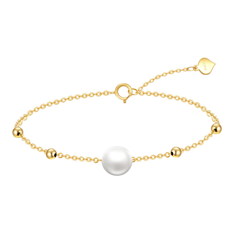Pulsera con dije redondo de perla en forma circular de oro de 10 quilates-1