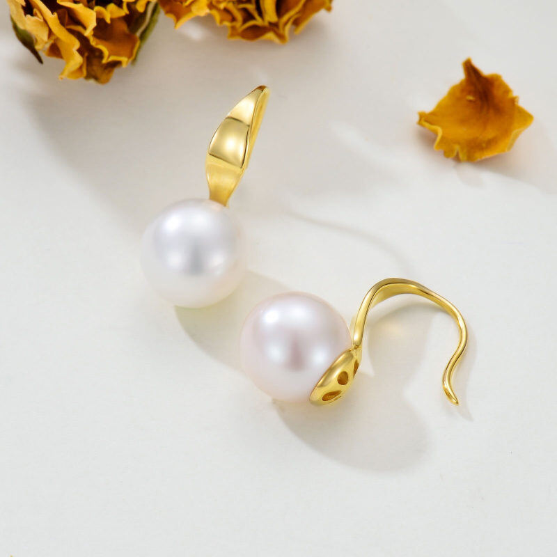 Pendientes colgantes redondos de perlas con forma circular de oro de 10 quilates-4